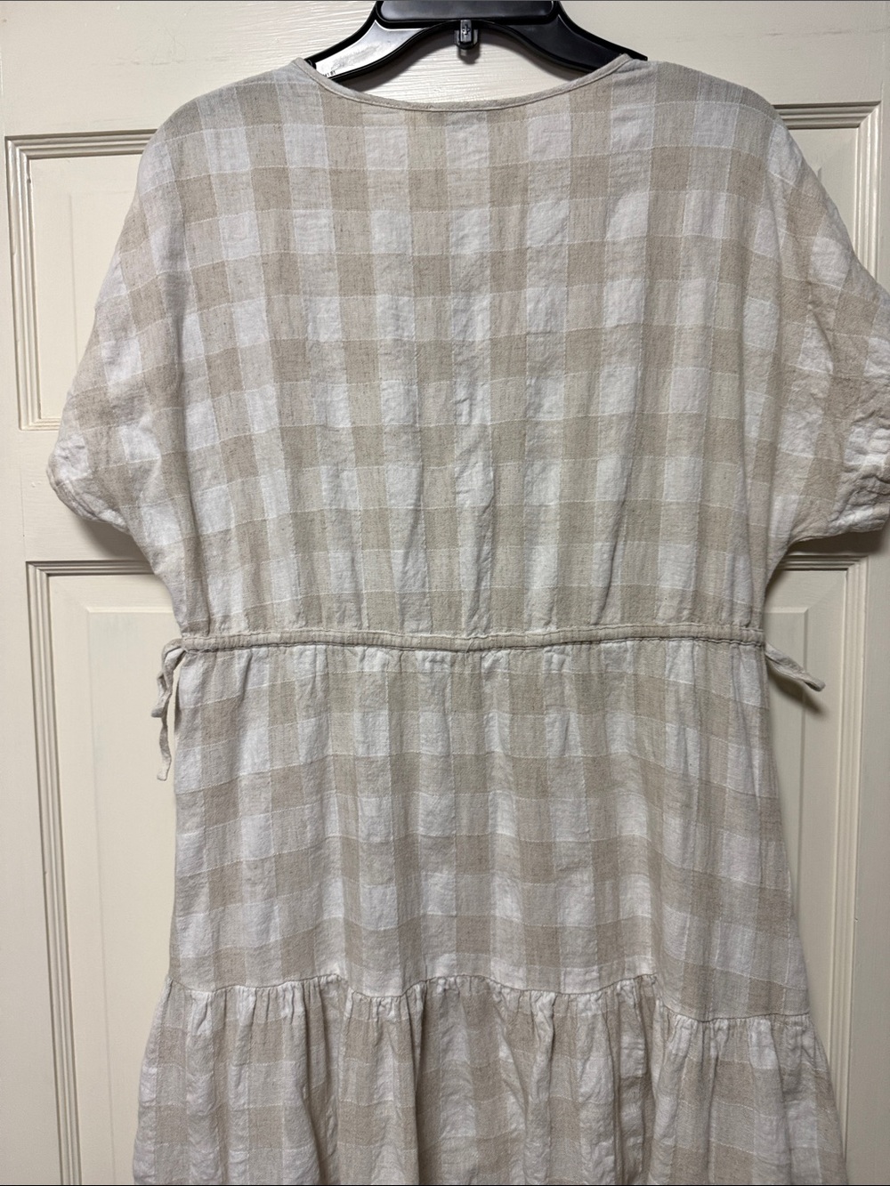 Madewell Neutral Plaid Button-Neck Linen Dress - Picture 7 of 9